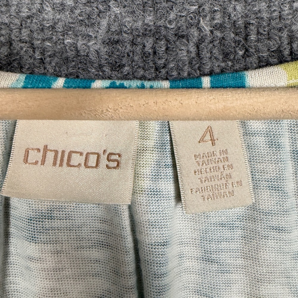 Chico's 4 US XXL Boho Peasant Top Blouse Blue Cotton Abstract Print Lace Up Tie - Picture 5 of 8